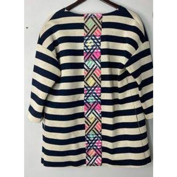 Anthropologie Jackets & Blazers - Anthropologie Vilagallo Navy Cream Striped Jacket Embroidered Sz. 40